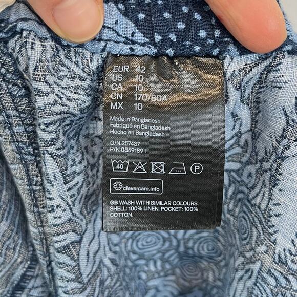 DESMOND & DEMPSEY X H&M Womens 10 Pull On Linen Pants Dark Blue Landscape Print - Picture 8 of 9